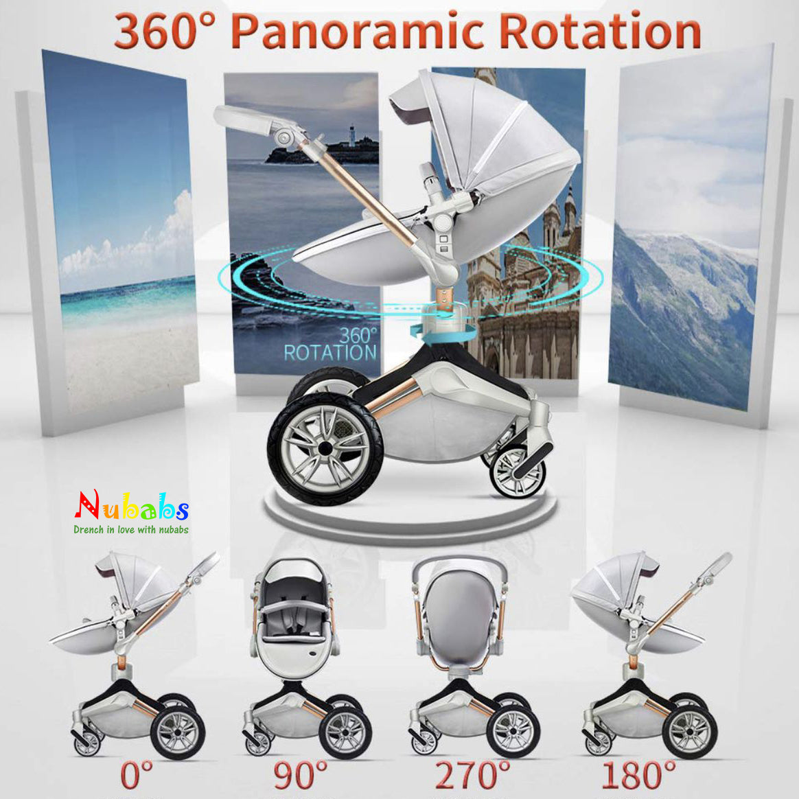 Nubabs Dark Grey 360 Rotating Stroller and Pram