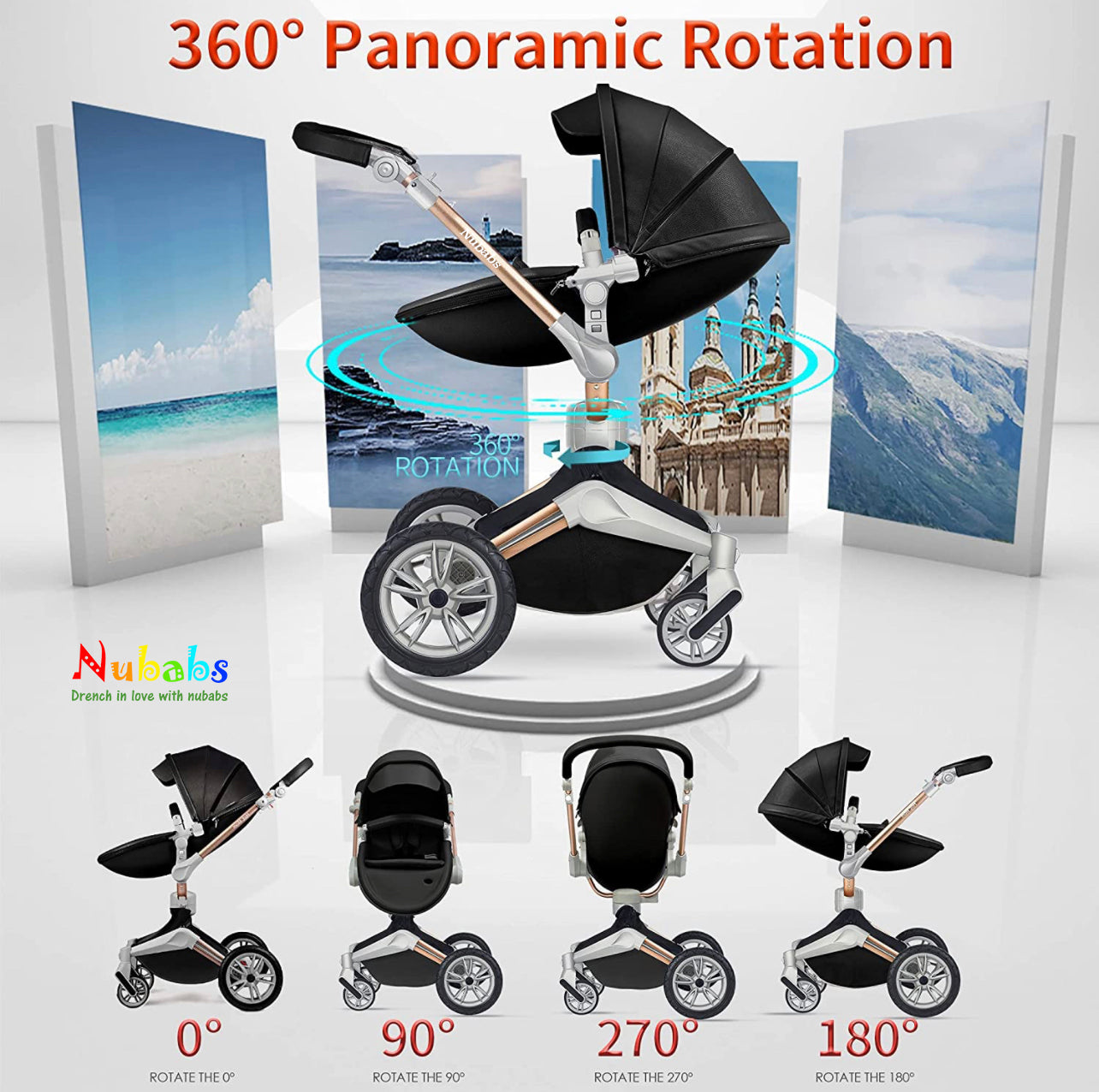 Nubabs Black 360 Degree Stroller & Pram