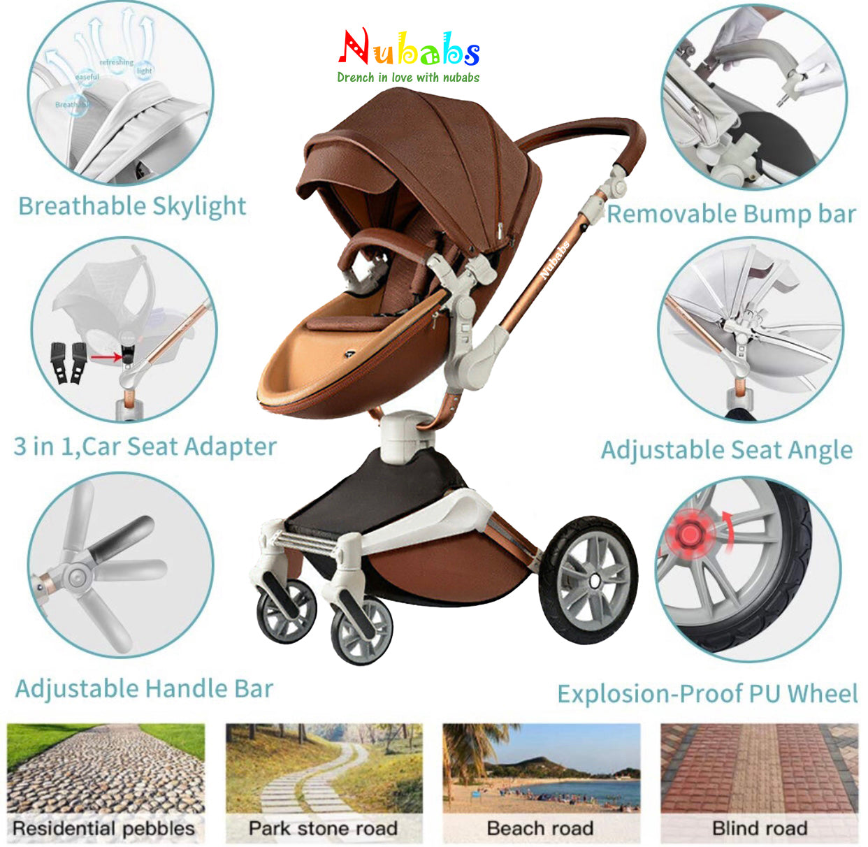 Coffee Nubabs (Dark Brown) 360 Hot Mom Rotating Stroller