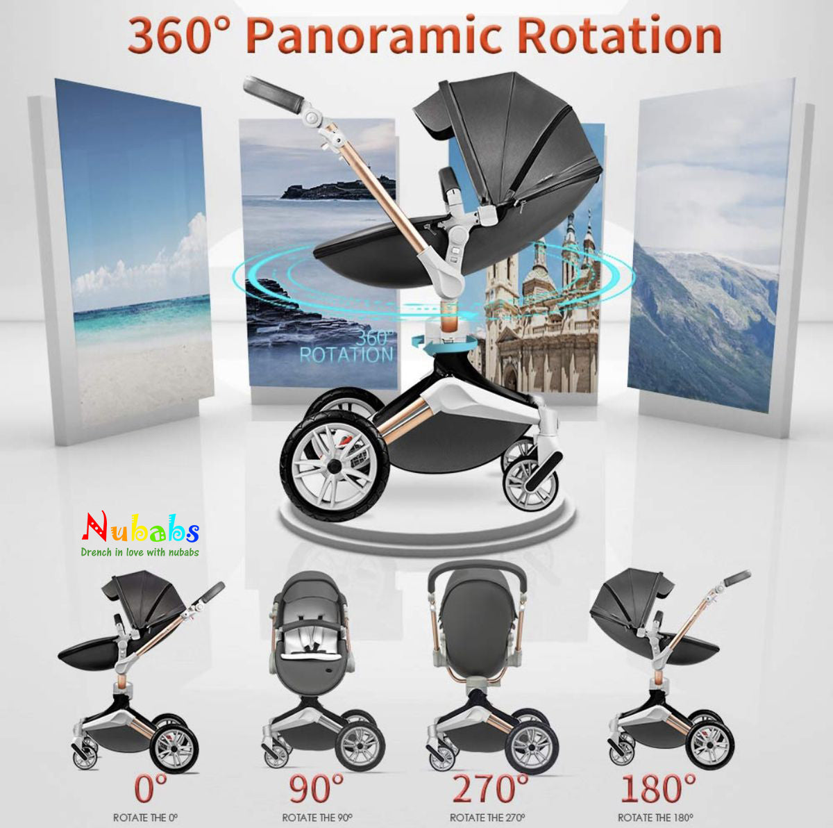 Nubabs Dark Grey 360 Rotating Stroller and Pram