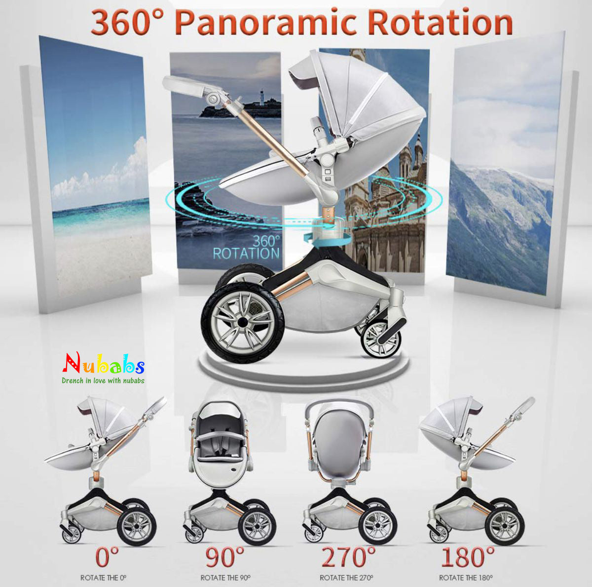 Nubabs Tan 360 Degree Rotating Stroller and Pram