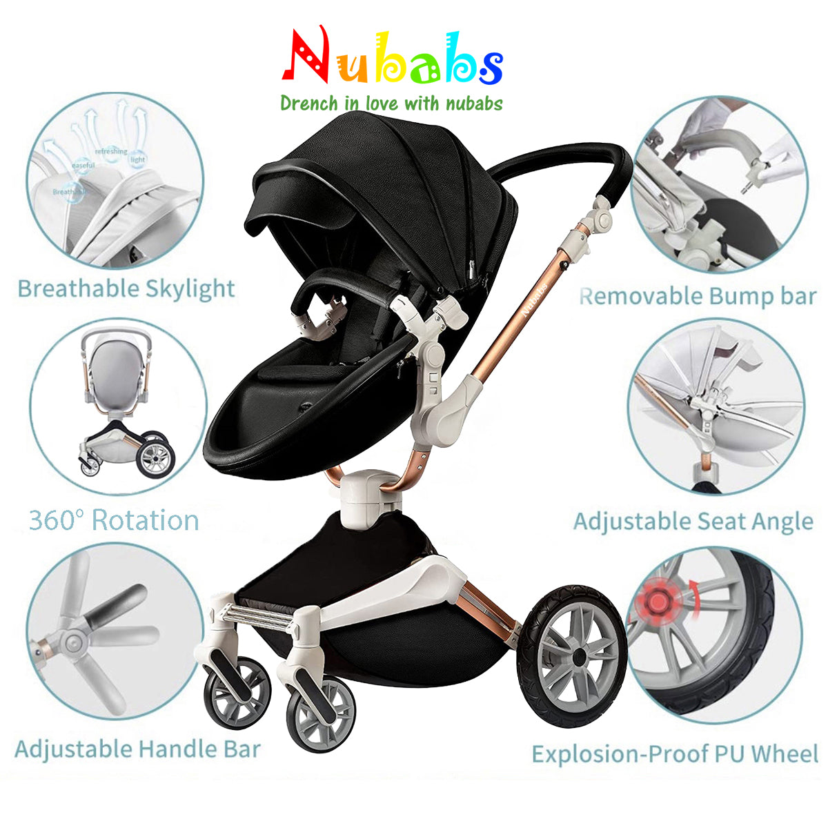 Nubabs Black 360 Degree Stroller & Pram