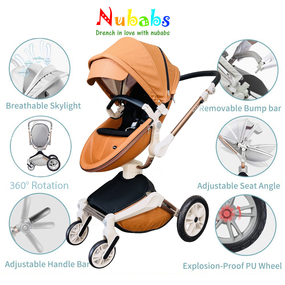Nubabs Tan 360 Degree Rotating Stroller and Pram