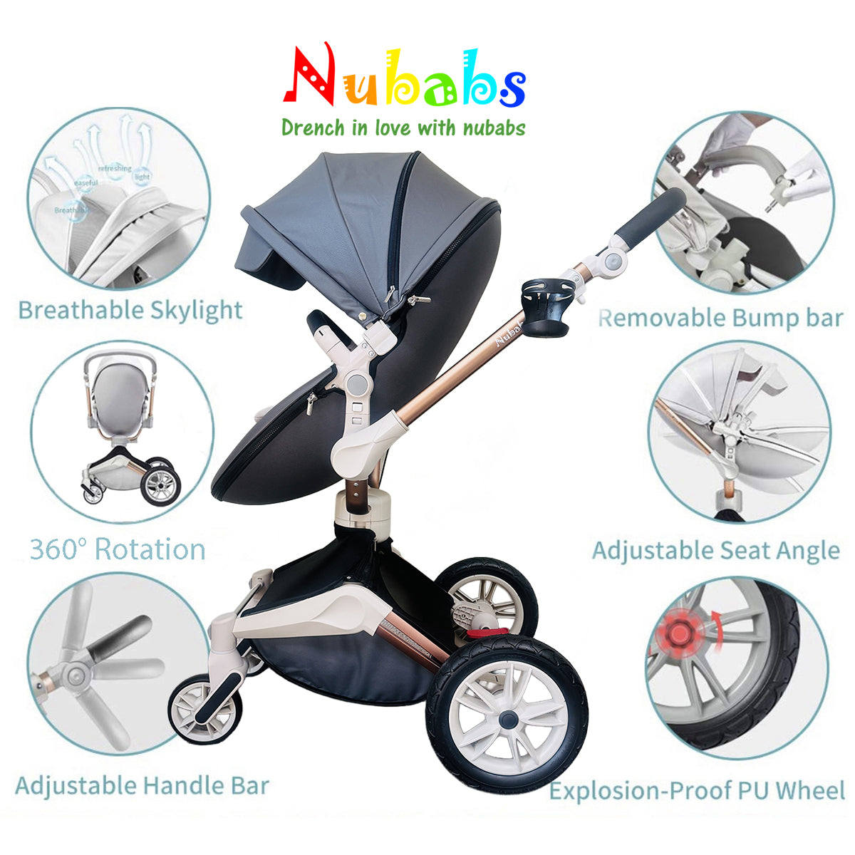 Nubabs Dark Grey 360 Rotating Stroller and Pram